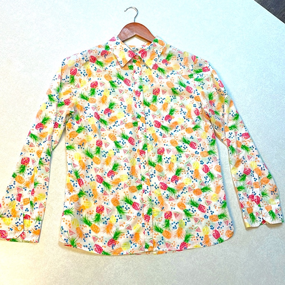 Vintage Neon Colored Pineapple Button Down Collared Shirt